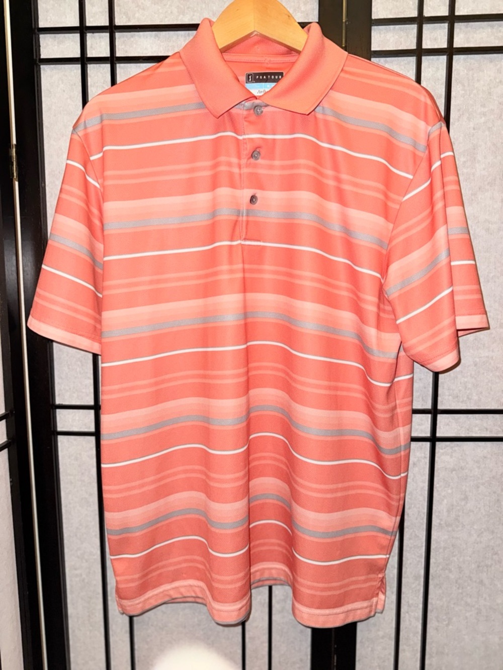 PGA Coral Multi-Stripe Golf Polo short sleeve